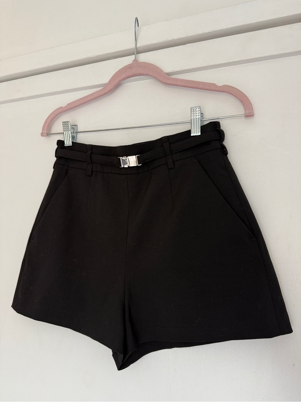 RED Valentino Black High-Waist Tailored Shorts with Slim Belt